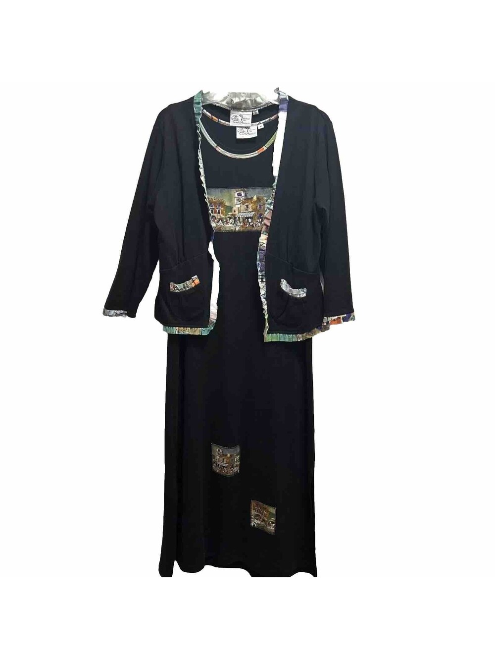 Michael Leu Art Size M Black Knit Jacket Dress 3/4 Sleeve EUC